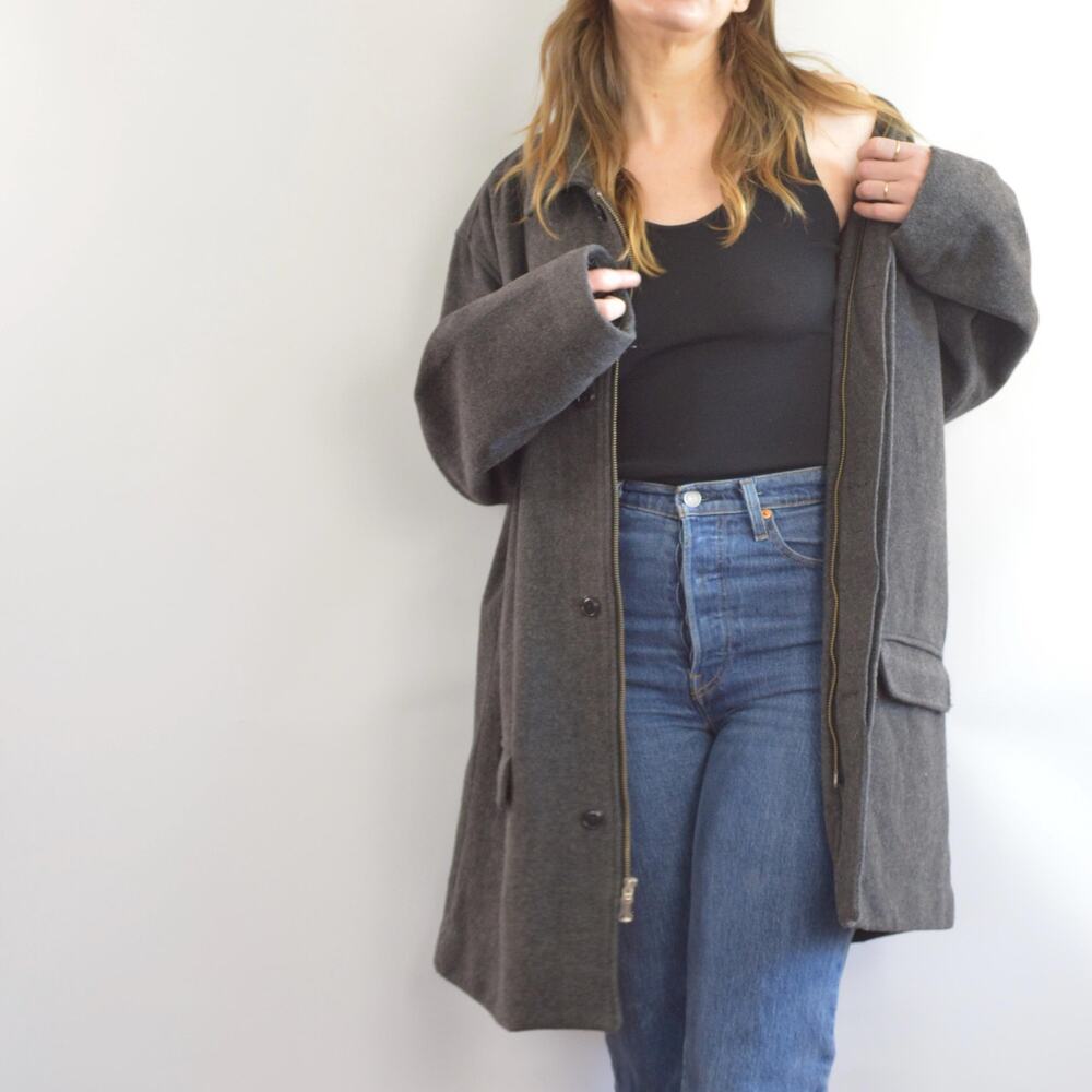 charcoal gray wool and cashmere blend mid length winter coat
